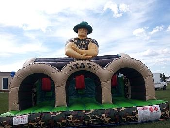 Inflatable 3 Lane Obstacle Course with drill sergeant character on top